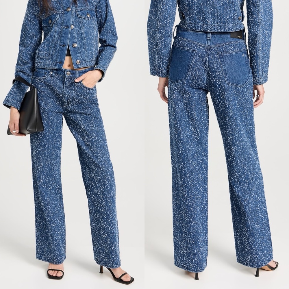 Rag & Bone The Logan Mid-Rise Wide-Leg Tweed Jeans Size 25 NWT